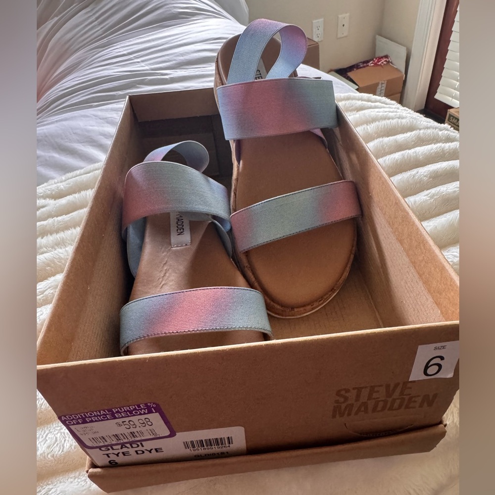 Steve Madden Kids Pastel Tie-Dye Elastic Strap Sandals - Pink, Blue & Green